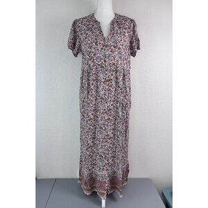 J. Jill women's medium petite pink floral v-neck button down maxi dress casual